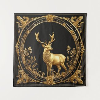 Gold reindeer gold and black ornamental frame