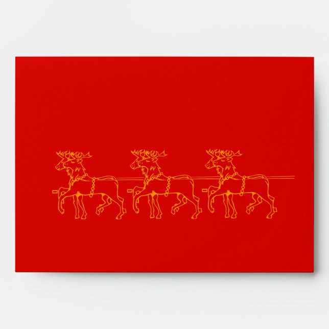 gold reindeer graphic design red seasonal envelope (Front)
