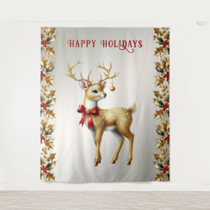 Gold Reindeer Holiday Backdrop