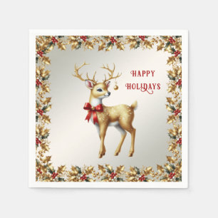 Gold Reindeer Holiday Napkin