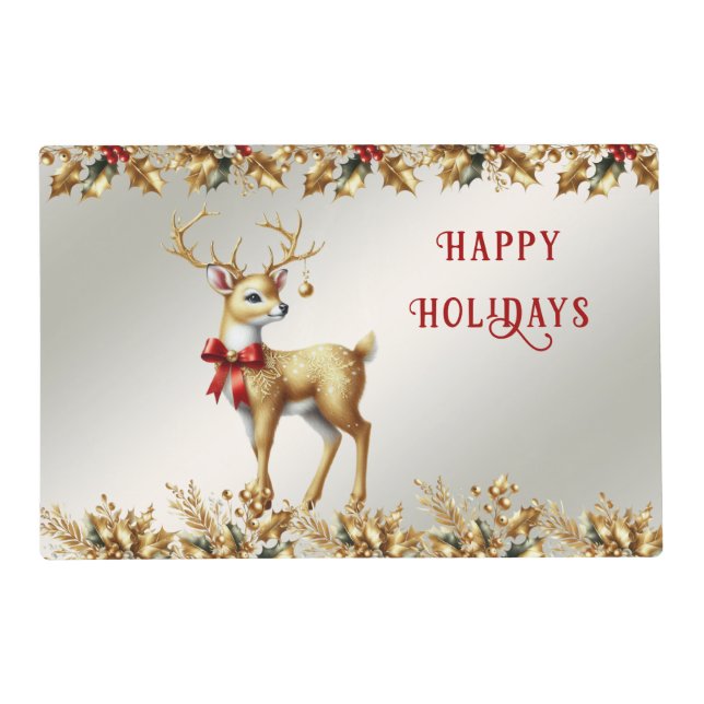 Gold Reindeer Holiday Paper Placemat (Front)