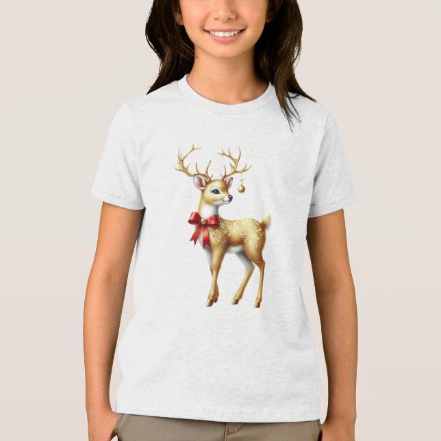 Gold Reindeer Holiday T-Shirt Tri-Blend Shirt (Front)