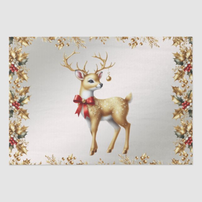 Gold Reindeer Holiday Tissue Paper (Front)
