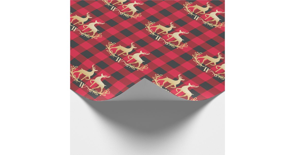 Gold Reindeer Monogram Red Buffalo Plaid Christmas Wrapping Paper Zazzle