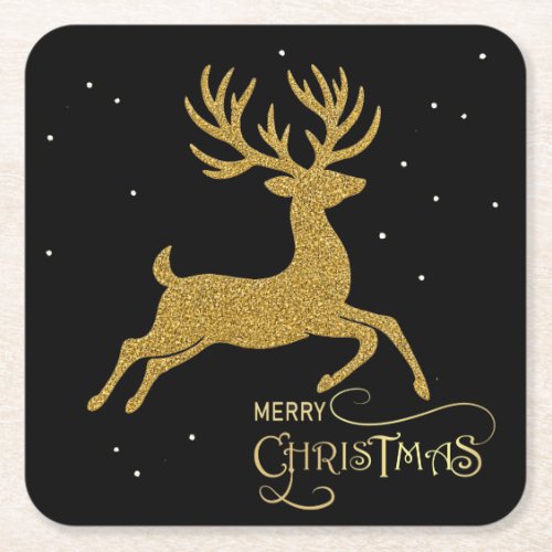 Gold Reindeer on Black Coaster