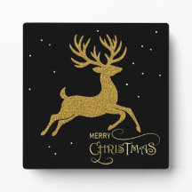 Gold Reindeer on Black Plaque