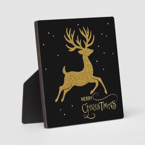 Gold Reindeer on Black Plaque