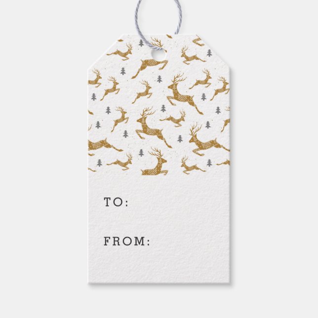 Gold Reindeer Pattern Gift Tags (Front)