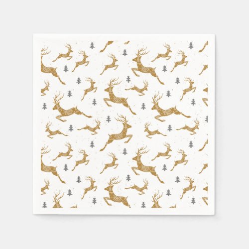 Gold Reindeer Pattern Napkins