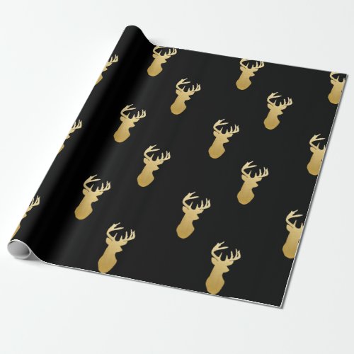 Gold Reindeer Pattern Wrapping Paper Black