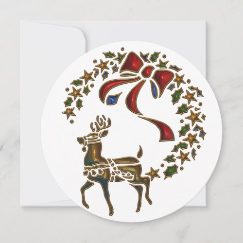 Gold Reindeer Radiance Round Christmas Holiday Card
