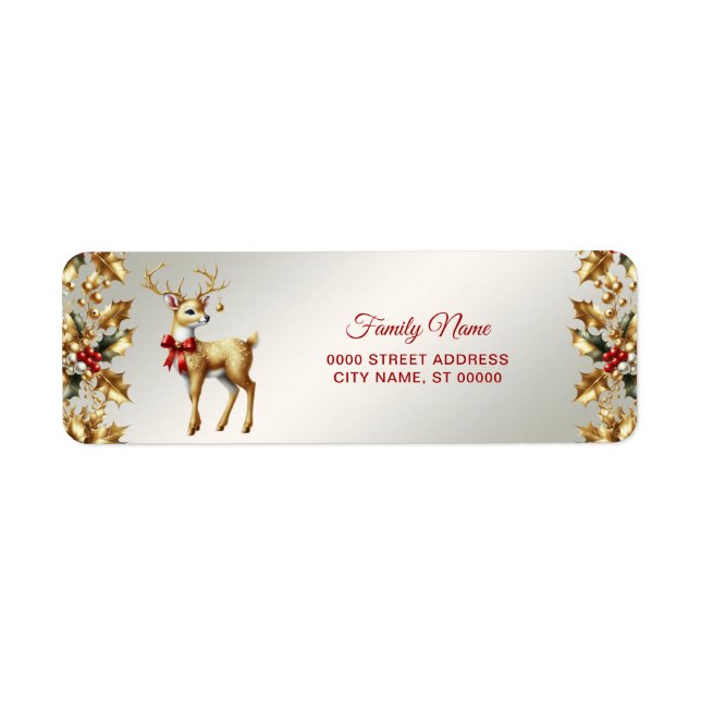 Gold Reindeer Return Address Label (Front)