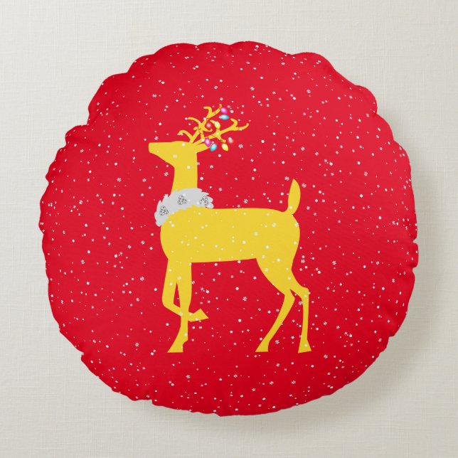 gold reindeer round pillow (Front)