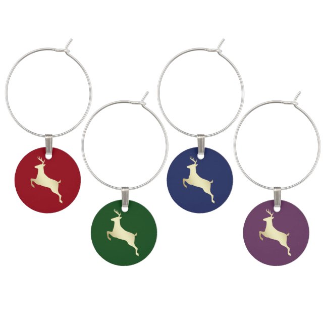 Gold Reindeer Silhouette Christmas Wine Charm (Staggered)