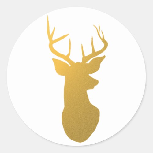 Gold Reindeer Silhouette Modern Holiday Classic Round Sticker