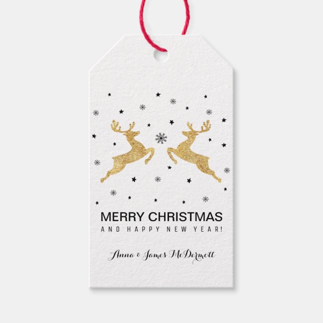 Gold Reindeers Gift Tags (Front)