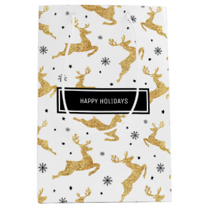 Gold Reindeers Medium Gift Bag