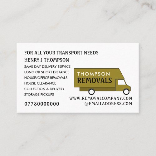 Gold Removal Van Removal Company Business Card