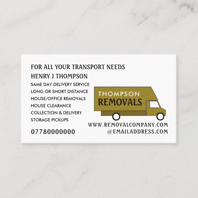 Gold Removal Van, Removal Company Business Card (Front)