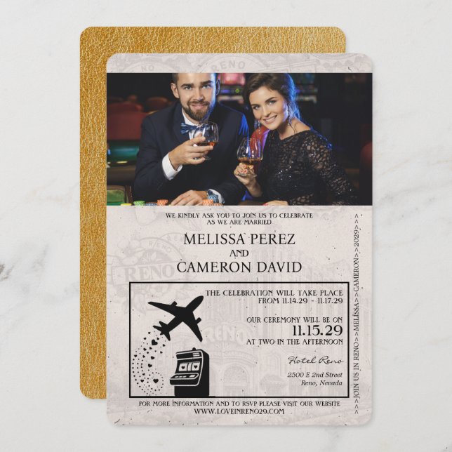 Gold Reno Passport Wedding Invitation (Front/Back)