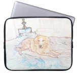 Gold Retriever on Bed in Colored Pencil Laptop Sleeve