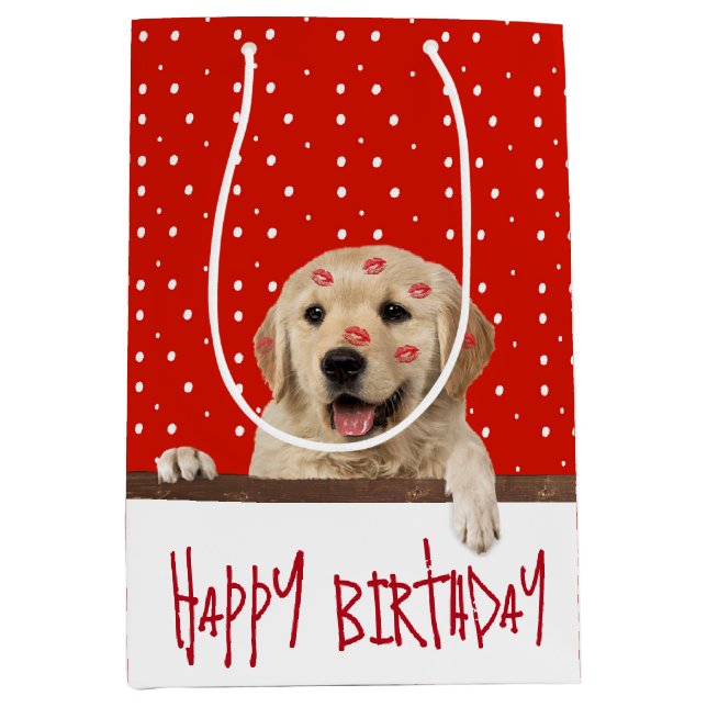 Gold Retriever with Lipstick Kisses  Medium Gift Bag (Front)