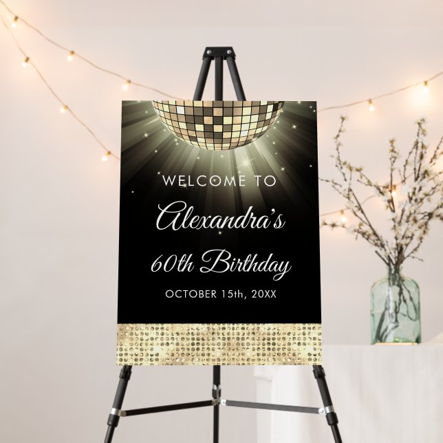 Gold Retro 60th Birthday Party 70's Disco Ball Foam Board (In Situ (Stand))
