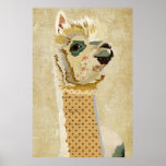Gold Retro Alpaca Art Poster at Zazzle