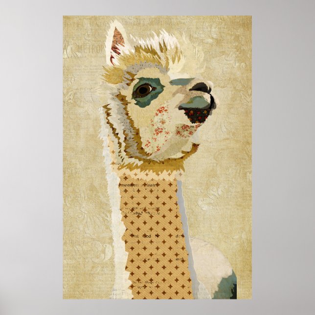 Gold Retro Alpaca Art Poster (Front)