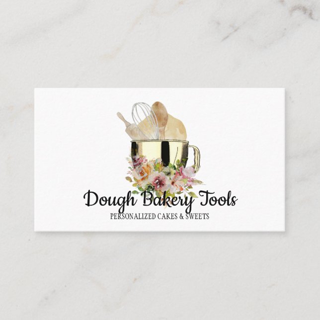Gold Retro Bakery Patisserie Pastry Cake Dough Business Card (Front)