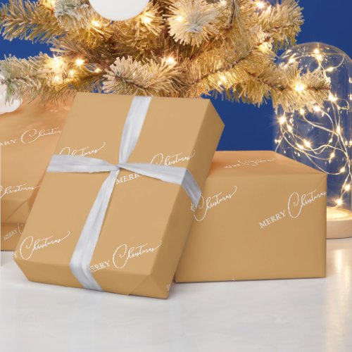 Gold Retro Boho Minimalist Merry Christmas Wrapping Paper