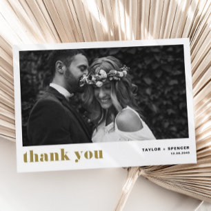 Gold Retro Bold Typography Photo Wedding Thank You Card
