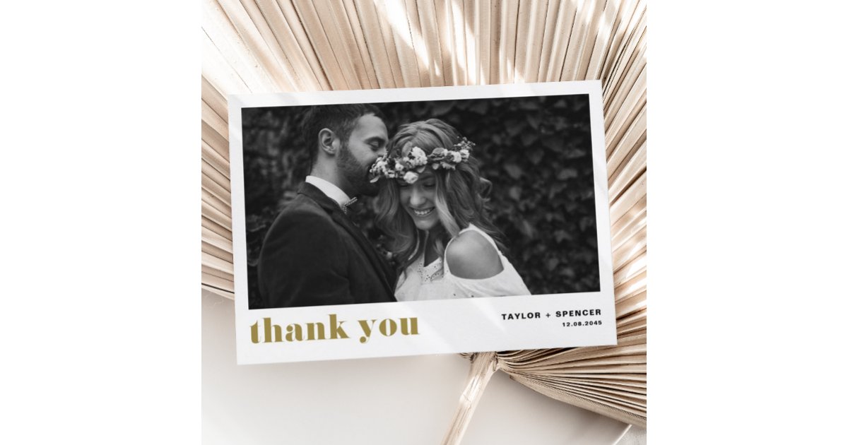 Gold Retro Bold Typography Photo Wedding Thank You Card | Zazzle