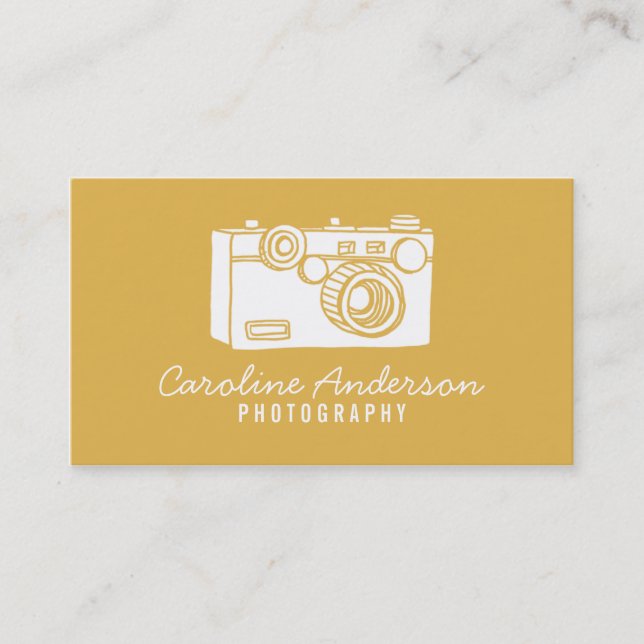 Gold Retro Camera Photographer Business Card (Front)