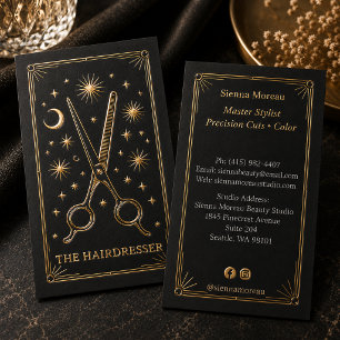 Gold Retro Celestial Tarot Hairdresser Social Foil Business Cards