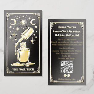 Gold Retro Celestial Tarot Nail artist Qr Foil Business Cards