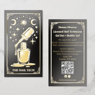 Gold Retro Celestial Tarot Nail artist Qr Foil Business Cards