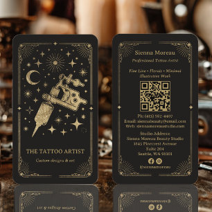 Gold Retro Celestial Tarot Tattoo artist QR Business Card