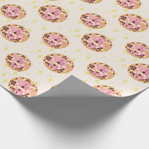 Gold Retro Disco Ball Mirrorball Beige Wrapping Paper