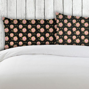 Gold Retro Disco Ball Mirrorball Black Pillow Case