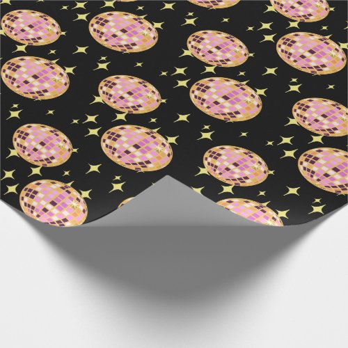 Gold Retro Disco Ball Mirrorball Black Wrapping Paper