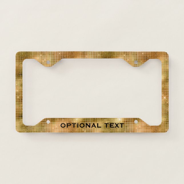 Gold retro disco mirror squares pattern  license plate frame (Front)