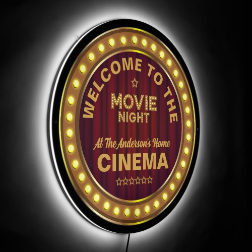 Gold Retro Frame Movie Night Typography  LED Sign