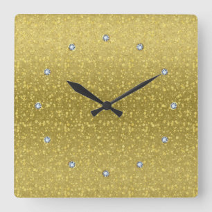 Gold Retro Glitter And Sparkles 2 Square Wall Clock