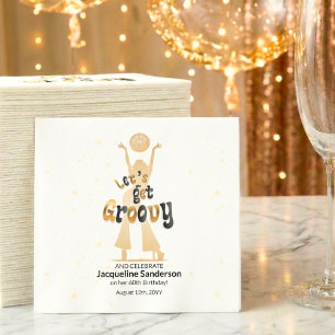 Gold Retro Let's Get Groovy 60th Birthday Napkins