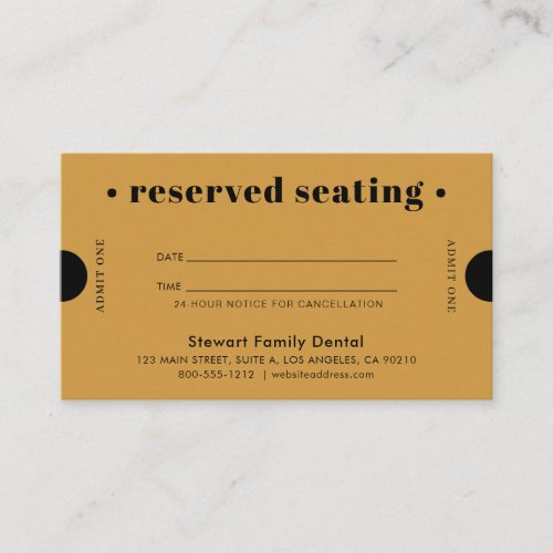 Gold Retro Reserved Seating Dental Appointment Card