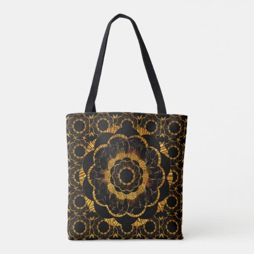 Gold Retro Style Mandala Hippie Tote Bag