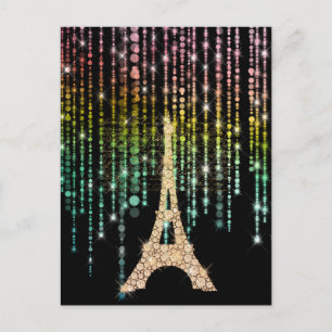 Gold Rhinestones Eiffel Tower Postcard