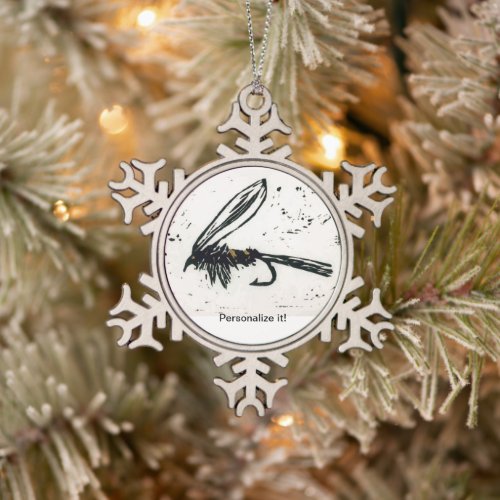 "Gold Ribbed Hare's Ear" wet fly  fly tying,  art Snowflake Pewter Christmas Ornament