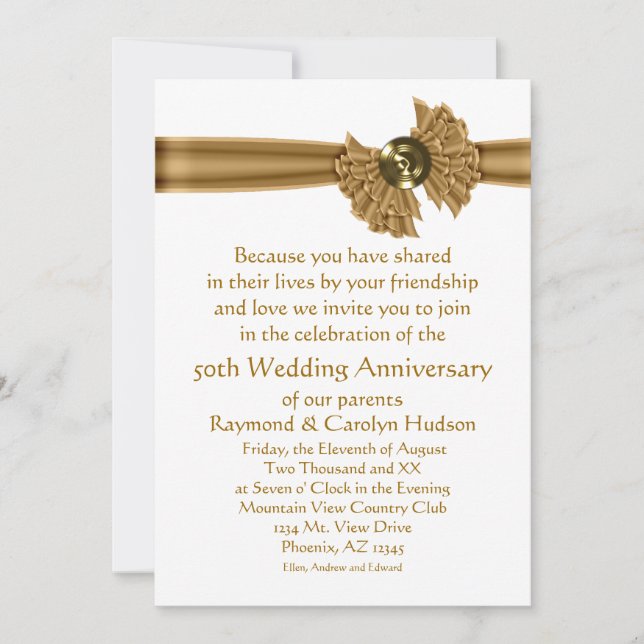 Gold Ribbon 50th Anniversary Party Invitations (Front)